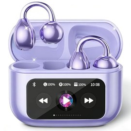 Auriculares elegantes con pantalla táctil y clip, auriculares inalámbricos de oído abierto con pantalla a color de 1.3", Bluetooth 6.0, 50 horas de re