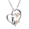 Mirai-Tenshi, Misty Rose Women's Silver Pendant Necklace, Heart, Cat, Dancing