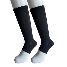 [Mode Select] Women's High Compression Socks, No Toes, 2 Pairs, Black, For Sleeping, Open-Toe, Office, Travel, Sleep Socks, Set of 2 Pairs, Black