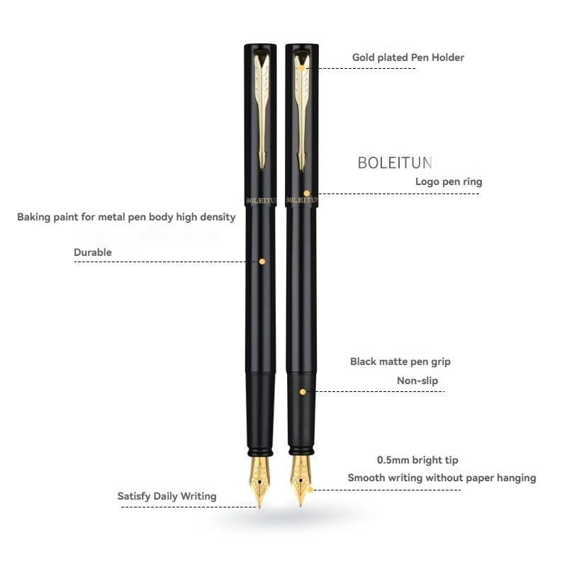 SAQIANG BOLEITUN Metal Fountain Pen Gift Set, Matte Black with