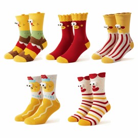 Funny Food Socks for Women Men, 5 Pack Cute Novelty Cotton Socks with 3D Eyes – Hamburger Popcorn Fries Designs – Soft Long-Staple Cotton, Colorful Unisex Silly Sock for Christmas, Birthday, Fun Gift