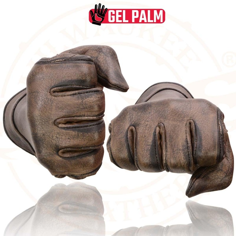 Milwaukee Leather MG7512 Men's Brown Leather Gel Padded Palm Short