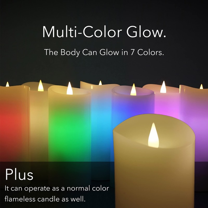 Softflame Flameless Multi Color Flickering Moving Flame 3"x 7" Pillar