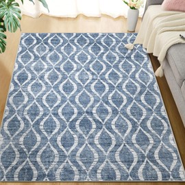 WITSHOCK Area Rugs for Living Room 5x7: Washable Non-Slip Soft Geometric Large Indoor Rug for Bedroom Dining Room, Low Pile Boho Pattern Carpet for Nursery Playroom Decor, Kid & Pet Friendly, Blue