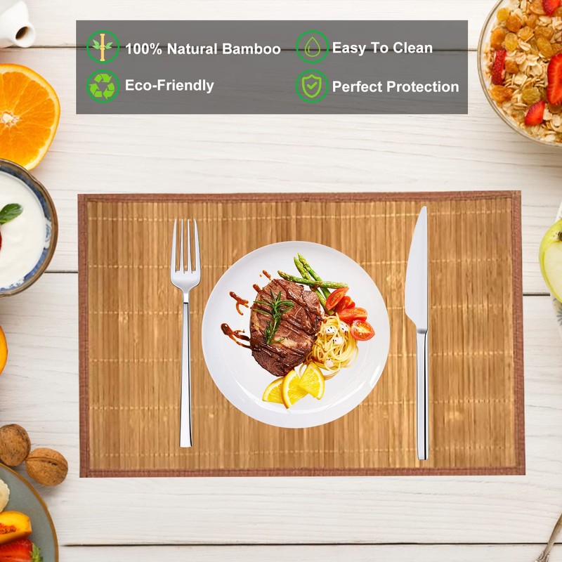 ANDSTAR Set of 8 Pcs Bamboo Placemats with Fabric Border