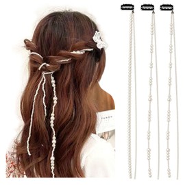 YunZh Faux Pearl beads strands Hair Clip In Hair Braiding clips Long Hair Extension Hair Chain DIY Accessories Fashion Hair Band Hair Accessories for Women Girls (White)