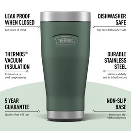 Thermos - Icon Rock Cap Green Travel Tumbler (470ml), Reusable Insulated Stainless Steel Coffee Cup for Hot or Cold Drinks, Vacuum Sealed Water Flask with a Leak-Proof Lid, 7hr Hot/22hr Cold
