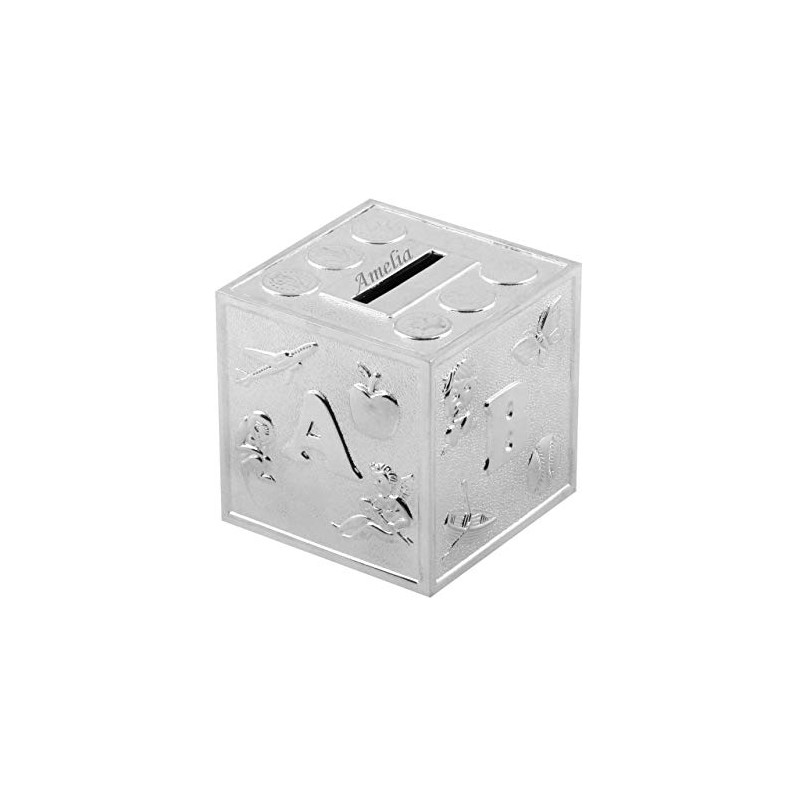 Juliana Christening Gifts. Silverplated ABCD Baby Cube Money Box, Metal,
