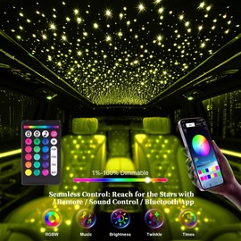Starlight Headliner Kit 300pcs – Minimalist Style | 16W RGBW Fiber Engine, Twinkle, App Control, Music Sync, Easy Install for Car & Home