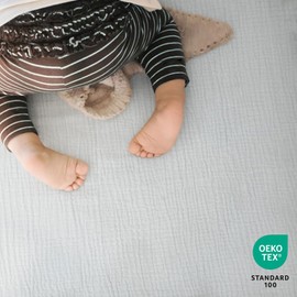 lulumoon Muslin Bassinet Fitted Sheet Set: Pram Mattress Cover for Cot and Cradle, 100% Cotton, 90 x 40 cm, Pack of 2 (Grey Green)