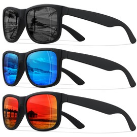STORYCOAST Classic Polarized Sunglasses for Men Women Retro Square Running Golf Driving Sun Glasses UV400 Protection 3Pack-Black+Blue+Red