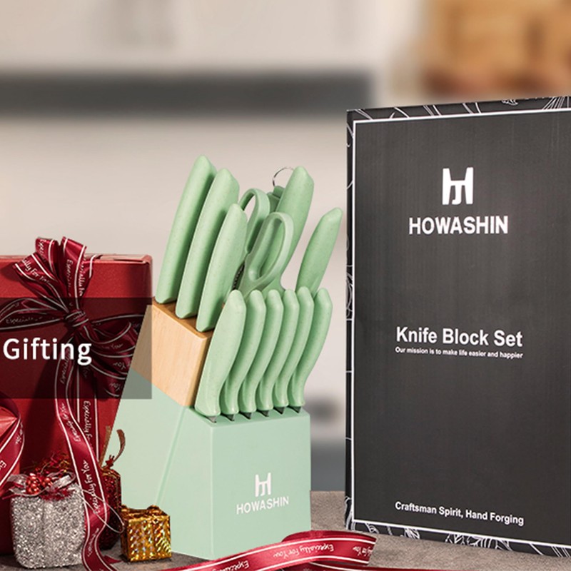 Knife Set, Howashin 15 Pieces Kitchen Knife Set with Built