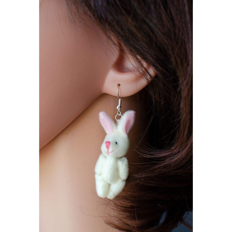 Rabbit Bunny Earrings Miniblings Plush White Easter