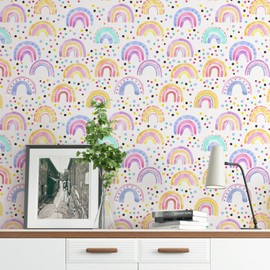 AROMMO Boho Rainbow Wall Dots Peel and Stick Vinyl Wall Mural for Nursery - Cute Rainbow Colorful Dots - 17.7" x 118.1"fectious color!