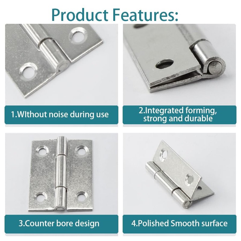 bociloy 10Pcs 1.5 Inch Butt Hinge, Mini Cabinet Hinges, Rectangle