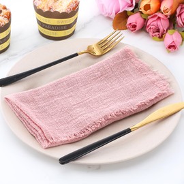 14 Pcs Pink Linen Napkins Cotton Pastel Napkins 16 X 16 in Dusty Rose Napkin with Fringe Washable Square Cloth Napkin Bulk for Dinners, Parties, Weddings, Birthday