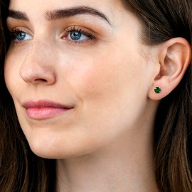 namana 925 Sterling Silver Stud Earrings for Women Teen Girls Dainty Round Solitaire Earrings for Women Plain Silver Earrings with 6mm White or Colored Round Stones, Sterling Silver