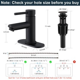 KPWATER Bathroom Faucets with Pop Up Drain, Stainless Steel Single Handle Bathroom Sink Faucets with Water Faucet Supply Lines for Farmhouse RV Vanity(Matte Black)