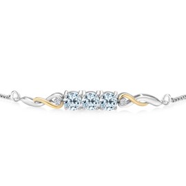 Gem Stone King 925 Sterling Silver and 10K Yellow Gold Sky Blue Topaz and White Lab Grown Diamond Tennis Bracelet For Women (2.12 Cttw, Gemstone November Birthstone, Fully Adjustable Up to 9 Inch)