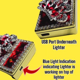 Unbranded Lighter USB Cute Feather Crown Red Ruby Crystal CZ Twist Sensor Rechargeable