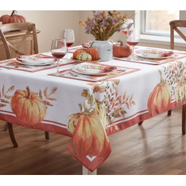 Home Bargains Plus Thanksgiving Orange Provence Heritage Pumpkin 52 x 70 inch Rectangle Fabric Tablecloth