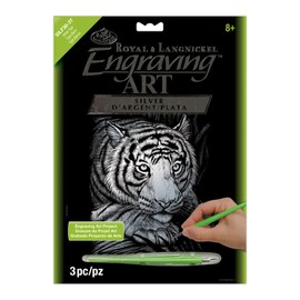 Royal Brush Silver Foil Engraving Art Kit 8"X10"-White Tiger