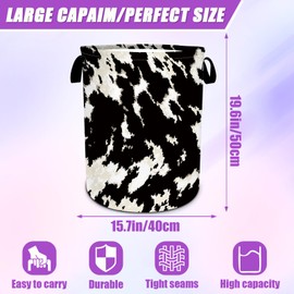 Pattern Cow Leather Laundry Basket Foldable,Leopard Large Storage Baskets Waterproof Portable Storage Bag.For Bathroom/Laundry Storage/Bedroom