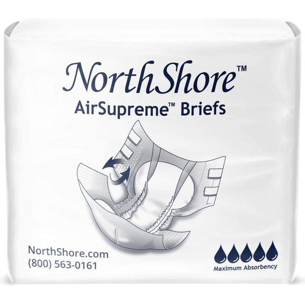 NorthShore AirSupreme Incontinence Tab-Style Briefs for Men and Women, X-Small, Case/80 (4/20s)