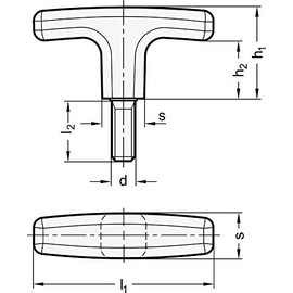 Elesa T-handle, 67 mm length, with M10 thread, 30 mm long