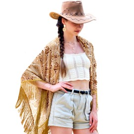 USHOWHEY Velvet Shawl Scarf Wraps for Women, Burnout Print with Tassel and Oversize Design, Can be Used As Shawl and Scarf, Brown Color