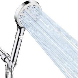 High Pressure Shower Head with ON/Off Pause Switch Button, 5 Mode Handheld Shower Head with Hose and Adjustable Bracket, Chrome, Easy to Wash Hair, Kid Bath, Pet Bath