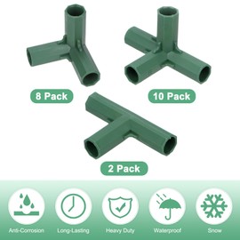 M METERXITY 20 Pcs 16mm Greenhouse Frame Building Connectors, 3 Types Pipe Fitting for Grape Trellis/Sunscreen Shed/Gardening Plant Stakes, Greenhouse Accessories [Green]