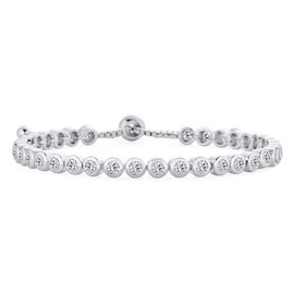 Bridal Wedding Prom Round Bezel Set Bubble Cubic Zirconia CZ Tennis Bracelet Slide Bolo Bracelet for Women Teens Adjustable Sliding Ball Clasp Bracelet Silver Plated