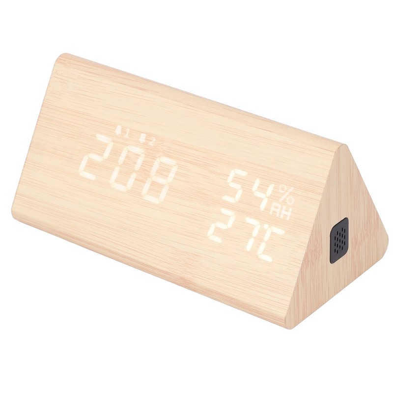 LED Digital Alarm Clock Multipurpose Wooden Clock with Voice Control