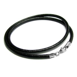 Dreambell 925 Sterling Silver Black Round Natural Leather Cord 3mm Choker Necklace 18 Inches For European Bead Charms
