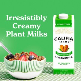 Califia Farms - Unsweetened Almond Milk, 32 Oz (Pack of 6), Dairy Free, Vegan, Plant Based, Keto Food, Shelf Stable, Vegan, Gluten Free, Non GMO, Sugar Free, High Calcium, Smoothie