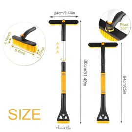 Qeioauek Removable Ice Scraper, 360° Rotating Snow Brush, 3-in-1 Ice Scraper, Snow Brush, Ice Scraper with Broom, for Car, Truck, SUV (Yellow)