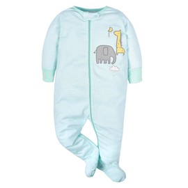 Gerber Unisex Baby 4 Pack Sleep 'N Play Footie Animals Green Newborn