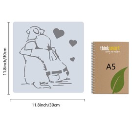 GORGECRAFT 12" Banksy Woman Stencil Reusable Dog Love Template Animals Interior Exterior Wall Painting Stencils for Painting Art Craft Drawing Decorative Fabric Wood Wall Home Decoration