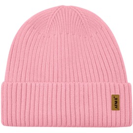 ATNKE Knit Beanie Hat for Men and Women, Winter Soft Cuffed Wooly Stretchy Thick Warm Fleece Lined Beanies Skull Cap Daily Gifts/Pink