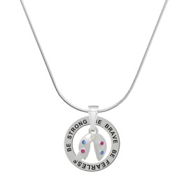 Delight Jewelry Multicolored Crystal Fortune Cookie - Silvertone Be Strong Be Brave Be Fearless Message Ring Necklace, 18"