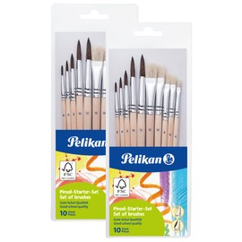 Pelikan 700405 Brush Starter Set with 5 Hair and 5 Bristle Brushes, Beige, (Set of 2)