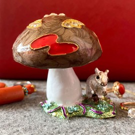 JFYSJ Mushroom Squirrel Trinket Box Vintage Metal&Crystal Jewelry Storage Enameled Decorative Box Ring Earrings Jewelry Organizer Gift Box for Girl Women