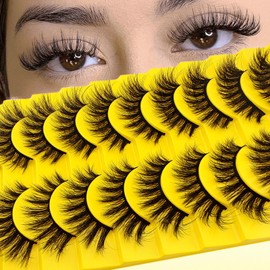 10 Paare 3D Künstliche Wimpern Cat-Eye Falsche Wimpern Natürlicher Look, Curly Cat Eye Lashes Falsche Wimpern mit Natürlichem Wispy-Volumen Katzenauge Wimpern(10Y-Z9X)