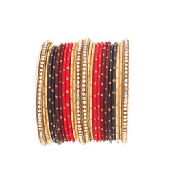 RIANGI Designer Bollywood Bridal Jewellery Set Of 22 Pieces Black/Gold Bangle Bracelets For Women, Indian Bangles For Women, Women's Hand Jewelry Sets, L-Circ 8.2 in-Indian Size 2.10-Dia 2.6 in,