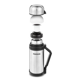 Pioneer Vacuum Insulated Leakproof Flask with 2 Cups and Retractable Handle, Stainless Steel, 1200 ml SVP1200