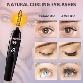 URSOBTF Heated Eyelash Curlers, Electric Eyelash Curler Type C Rechargeable, Heated Lash Curler for Women Natural Eye Lash Curler Makeup Tool with Eyelash Comb, 24 Hours Long Lasting - Black-A