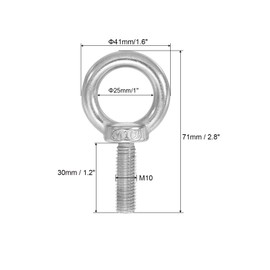 PATIKIL Lifting Shoulder Eye Bolts, M10x30 304 Stainless Steel Male Thread with Hex Screw Nut Gasket Flat Washer for Hanging Securing Chain Wire Rope, 4 Sets