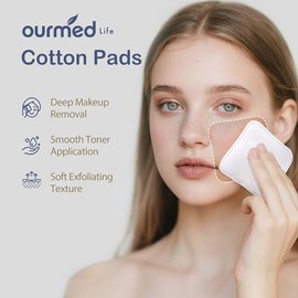 Ourmed Life Large Cotton Pads for Face, Soft & Lint-Free Cotton Rounds with Pressed Seam Design, Durable Facial Cleansing Squares for Face, Ideal Makeup Remover Pads, 3x3 Inch, 60 Count