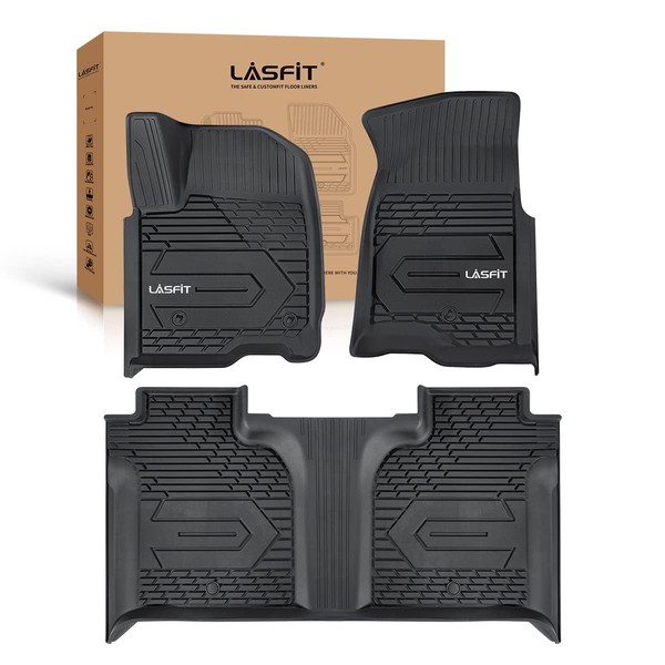 LASFIT Floor Mats Fit for 2019-2023 Chevy Silverado/GMC Sierra 1500&2020-2024 Chevrolet Silverado/GMC Sierra 2500 HD/3500HD Crew Cab, Front Bucket Seat and Rear Row with Factory Carpeted Storage